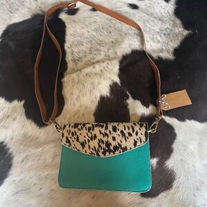 New Teal Green Leather Crossbody Bag Cowhide Flap Wallet Shoulder Bag Purse